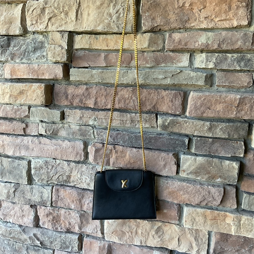 Paloma Picasso Black Crossbody Bag with Gold Chain
